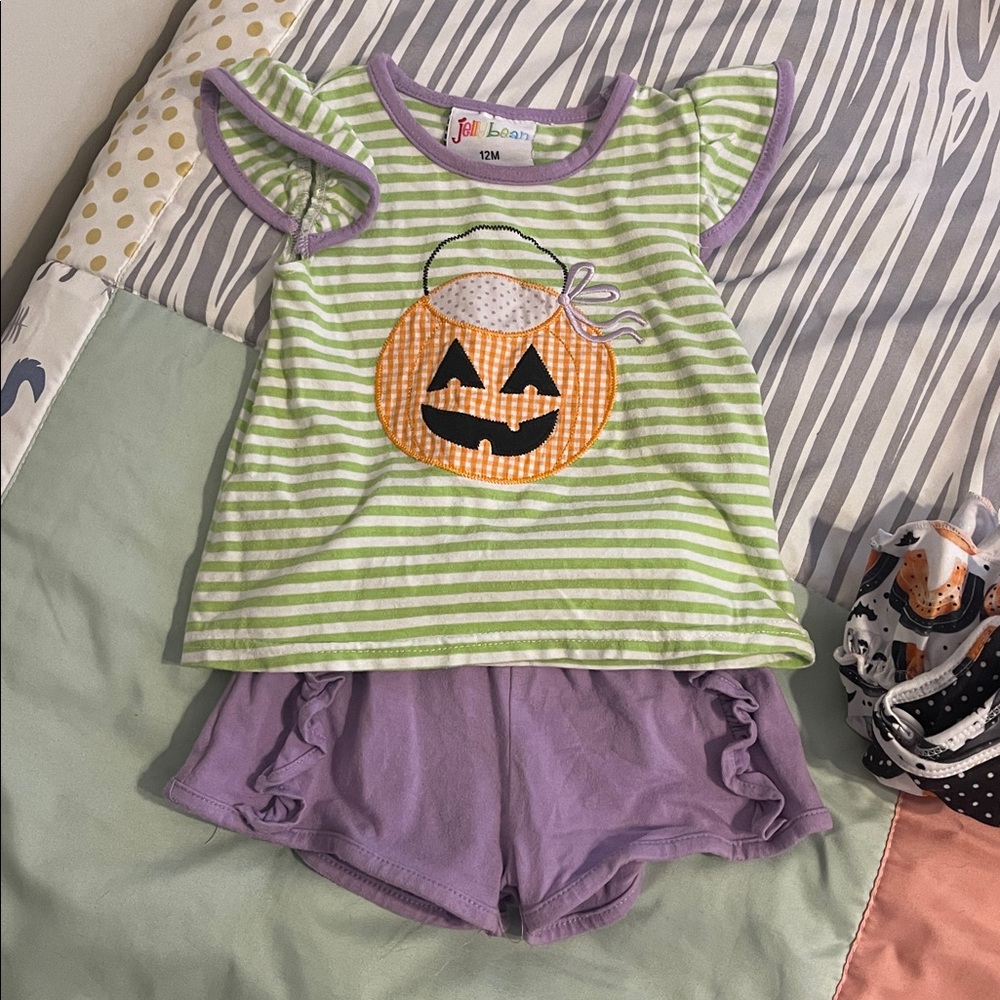Jellybean 12M Halloween outfit girls ruffle shorts pumpkin